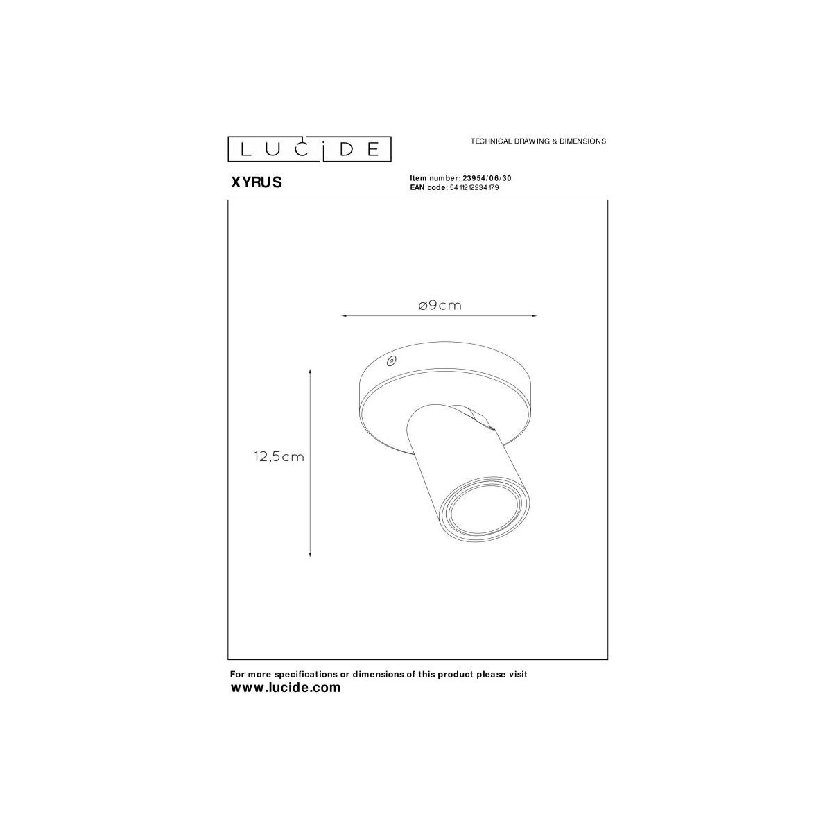 Lucide 23954/06/30 XYRUS - Reflektor sufitowy - 9 cm - LED Ściemnialny do ciepłego - GU10 - 1x5W 2200K-3000K - Czarny