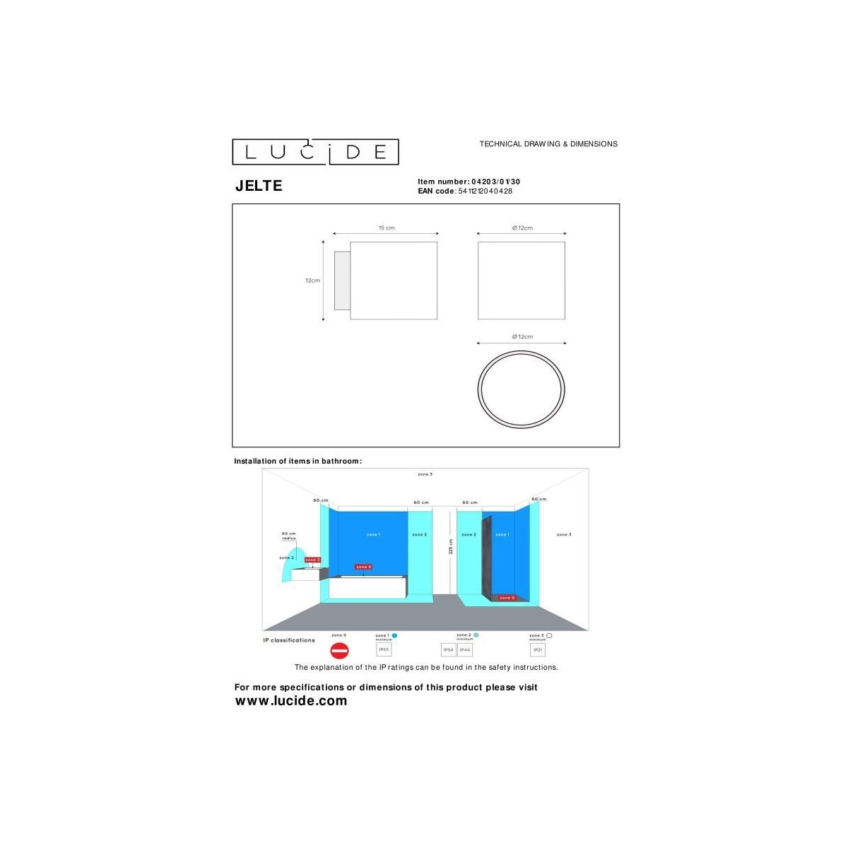 Lucide 04203/01/30 JELTE - Kinkiet łazienkowy - 1xG9 - IP44 - Czarny