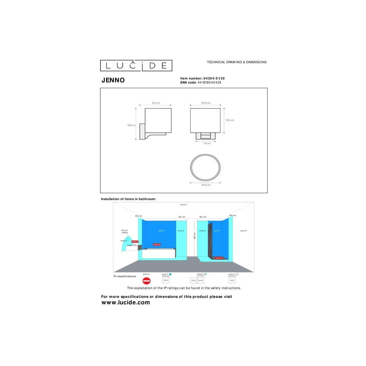 Lucide 04204/01/30 JENNO - Kinkiet łazienkowy - 1xG9 - IP44 - Czarny