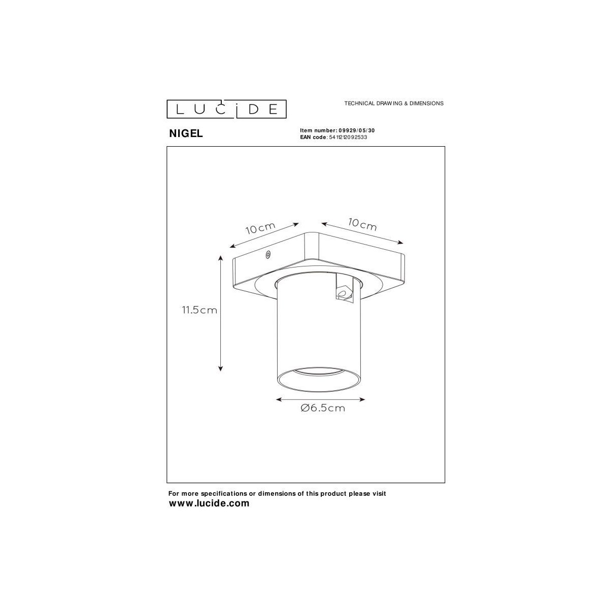 Lucide 09929/05/30 NIGEL - Reflektor sufitowy - LED Ściemnialny do ciepłego - GU10 - 1x5W 2200K-3000K - Czarny