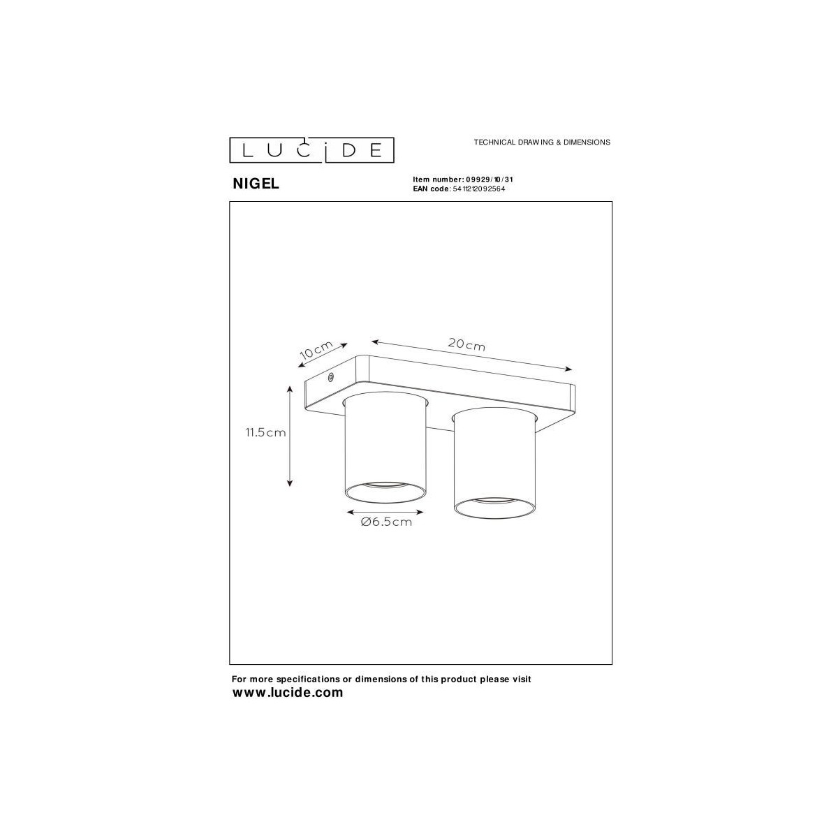 Lucide 09929/10/31 NIGEL - Reflektor sufitowy - LED Ściemnialny do ciepłego - GU10 - 2x5W 2200K-3000K - Biały