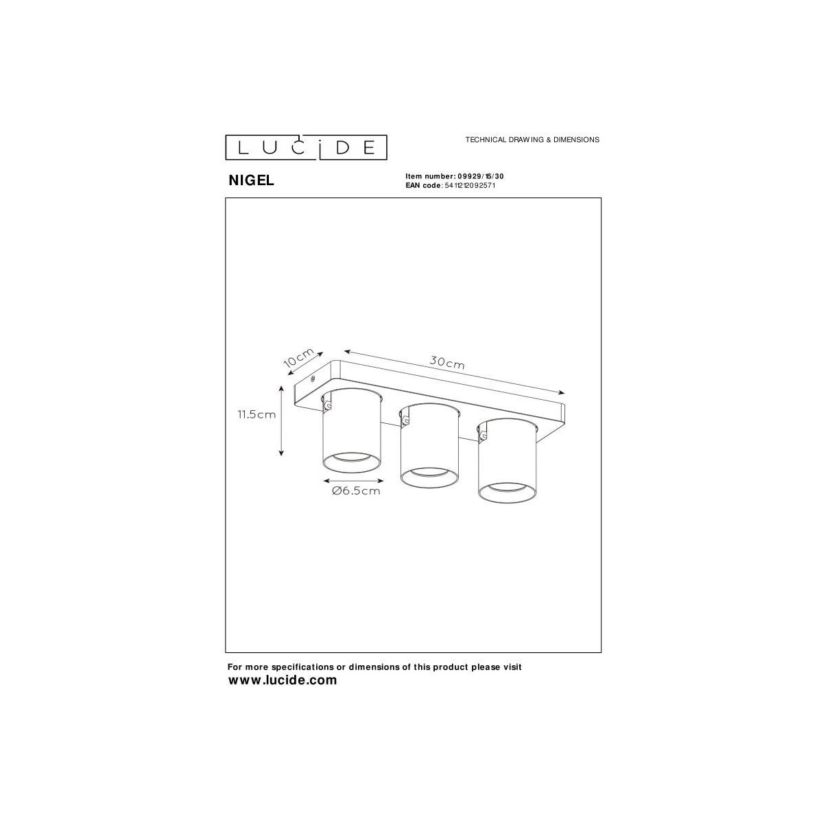 Lucide 09929/15/30 NIGEL - Reflektor sufitowy - LED Ściemnialny do ciepłego - GU10 - 3x5W 2200K-3000K - Czarny