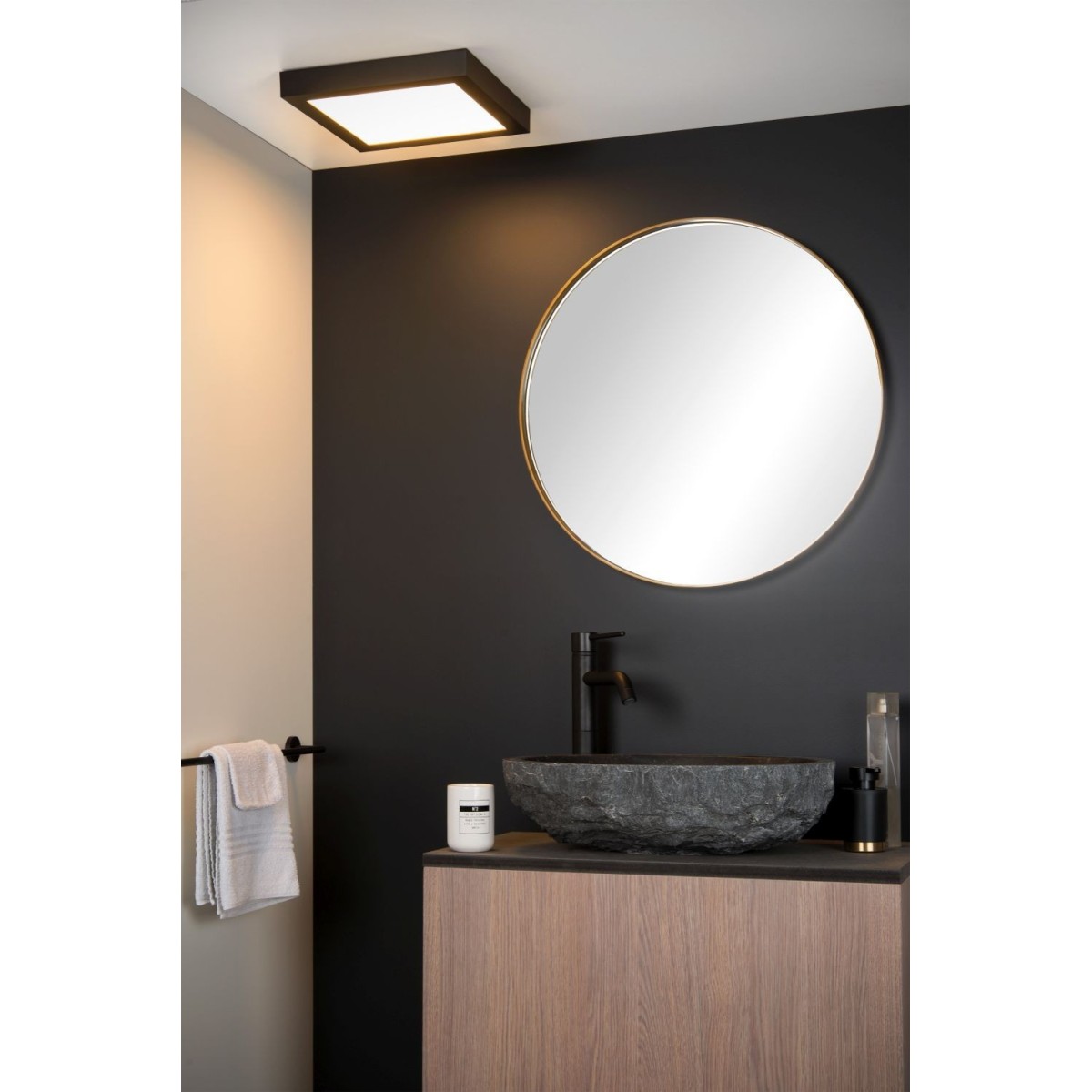 Lucide 28117/30/30 BRICE-LED - Lampa sufitowa łazienkowa - Ściemniacz LED - 1x30W 3000K - IP44 - Czarny