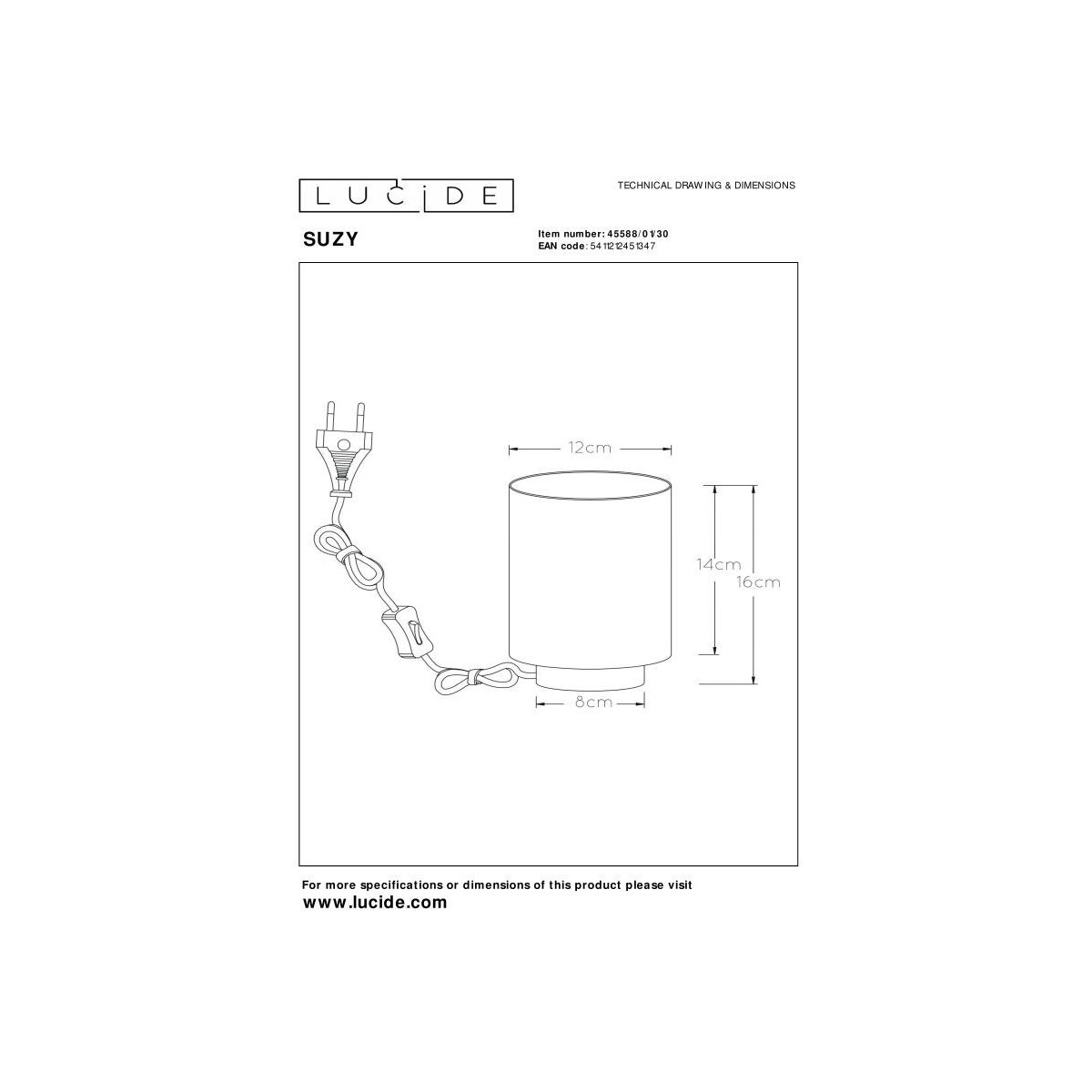 Lucide 45588/01/30 SUZY - Lampa stołowa - 12 cm - 1xE14 - Czarna