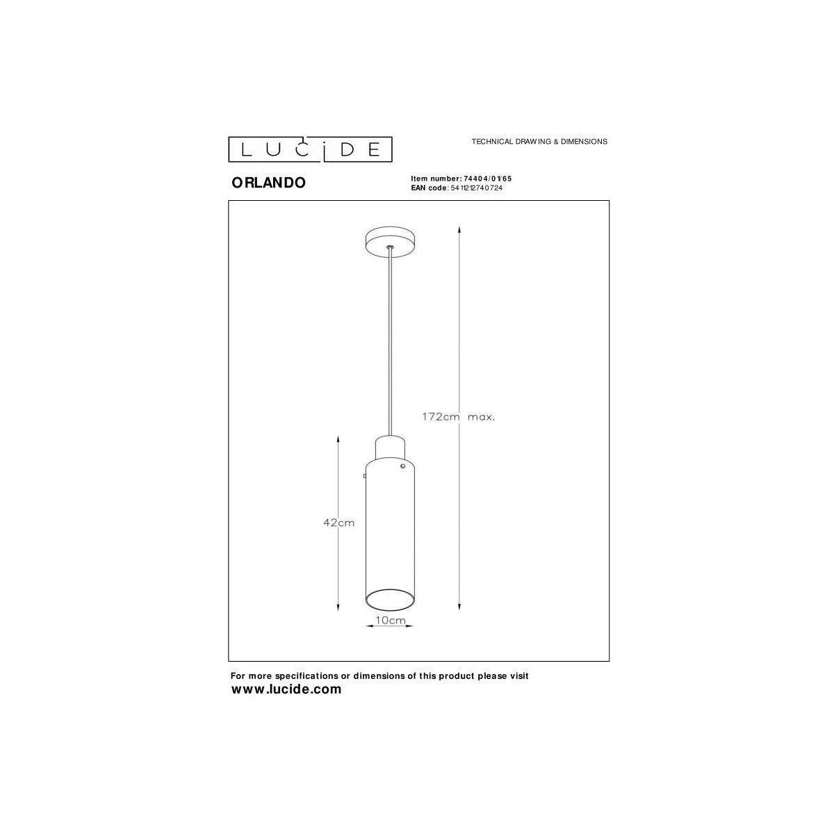 Lucide 74404/01/65 ORLANDO - Lampa wisząca - 10 cm - 1xE27 - Szary dymny