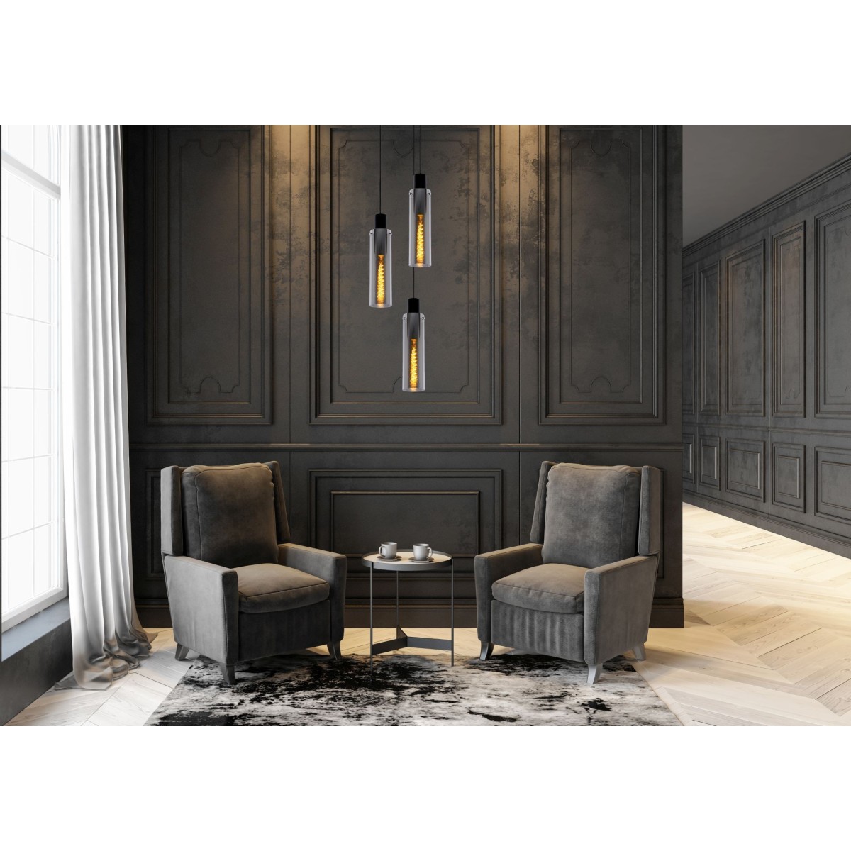 Lucide 74404/13/65 ORLANDO - Lampa wisząca - 32 cm - 3xE27 - Szary dymny