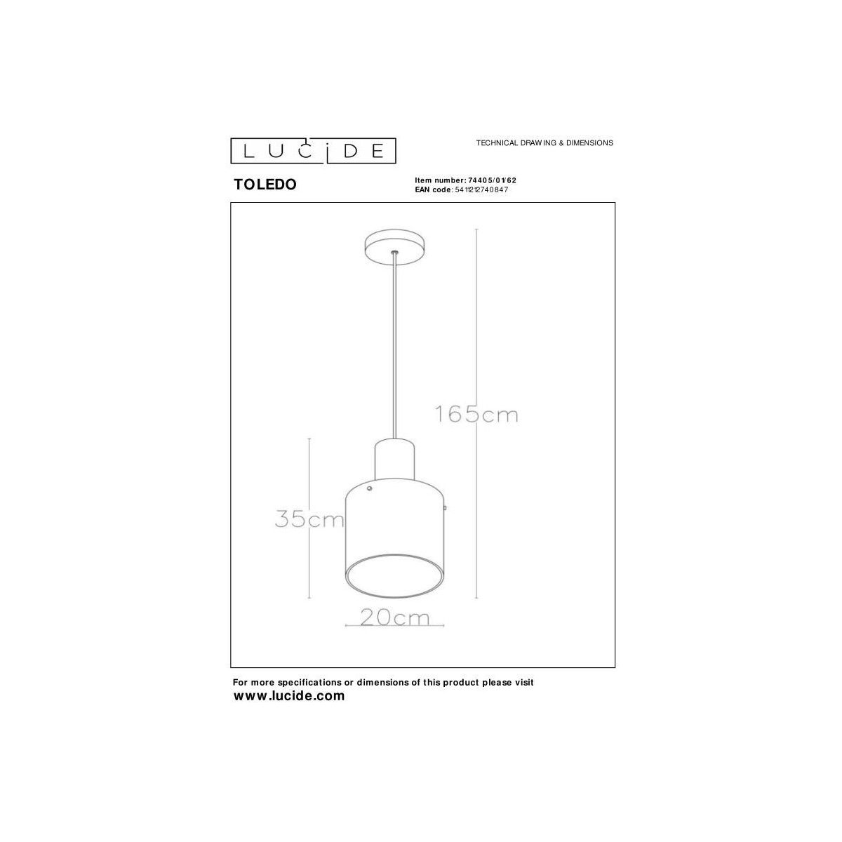 Lucide 74405/01/62 TOLEDO - Lampa wisząca - 20 cm - 1xE27 - Bursztynowa