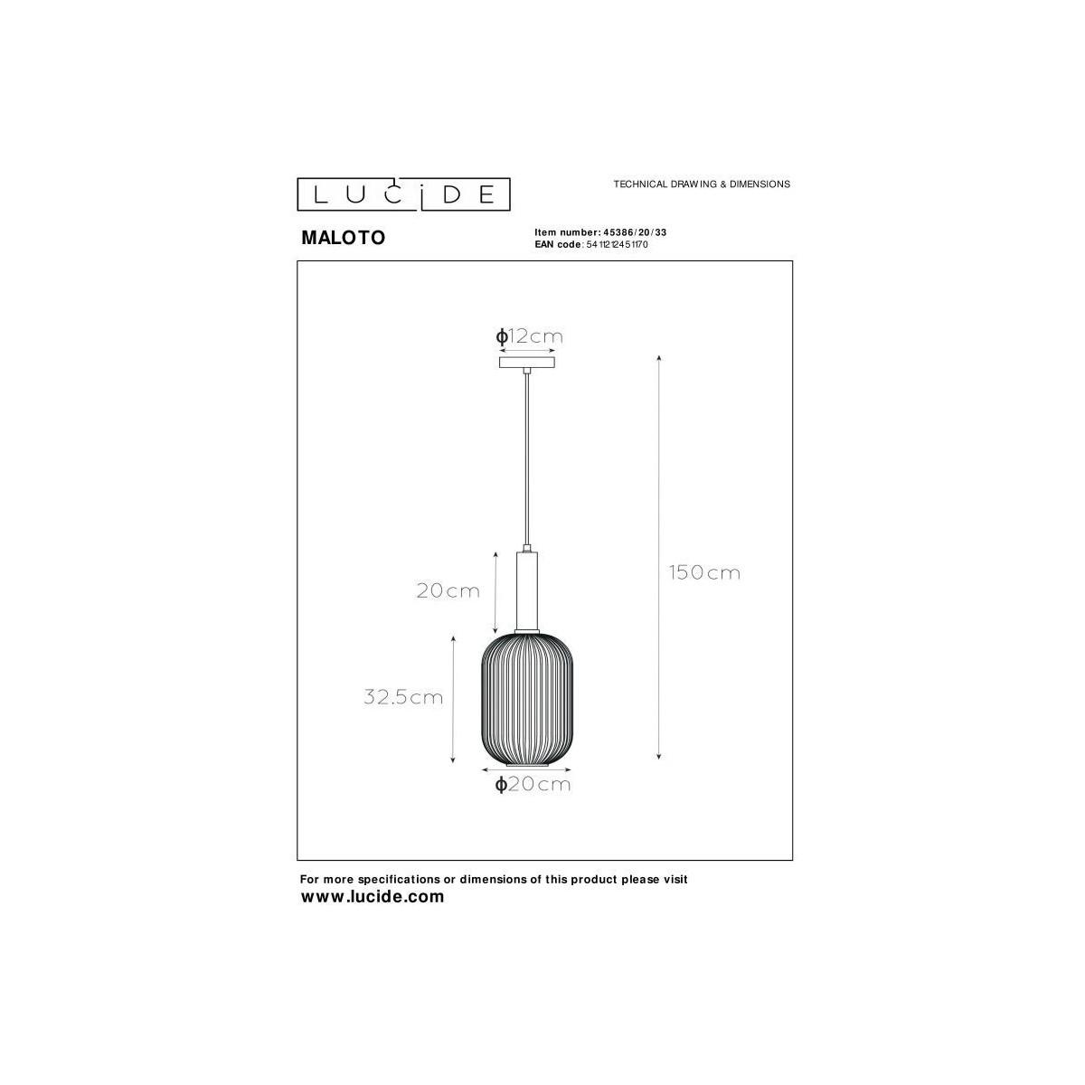 Lucide 45386/20/33 MALOTO - Lampa wisząca - 20 cm - 1xE27 - Zielony