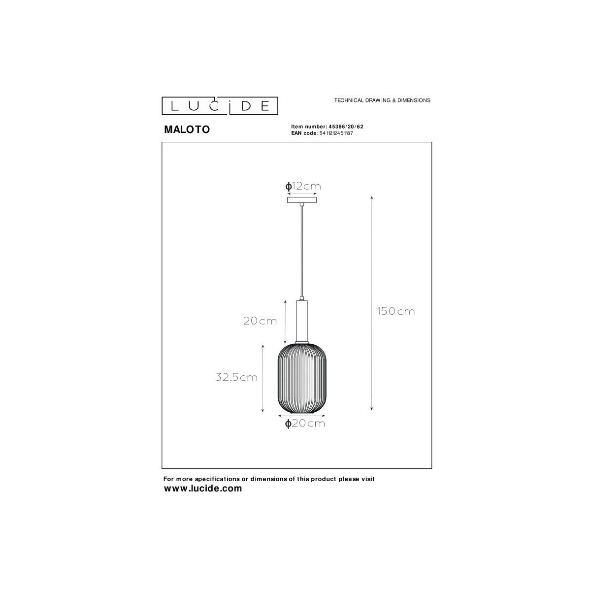 Lucide 45386/20/62 MALOTO - Lampa wisząca - 20 cm - 1xE27 - Bursztynowa