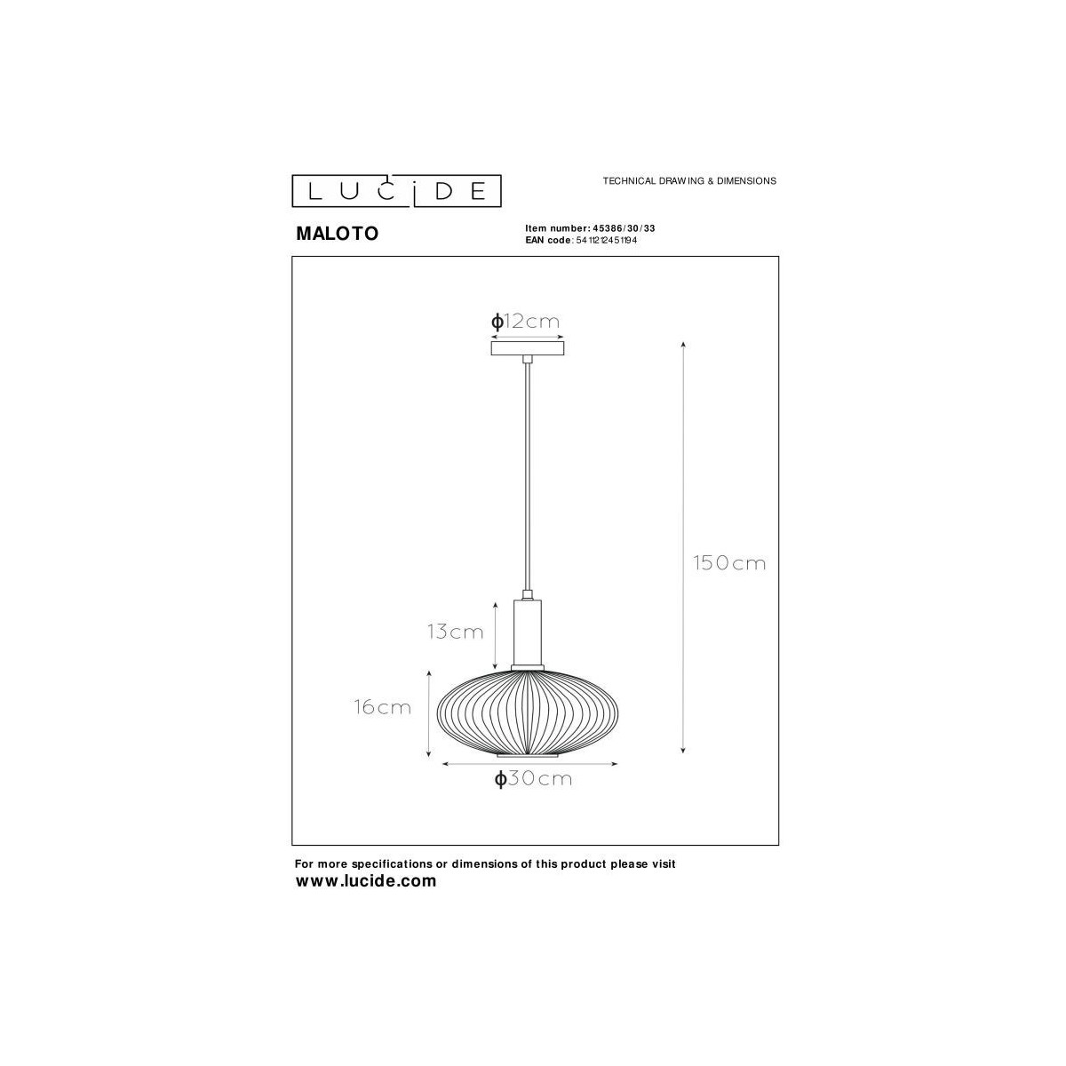 Lucide 45386/30/33 MALOTO - Lampa wisząca - 30 cm - 1xE27 - Zielony