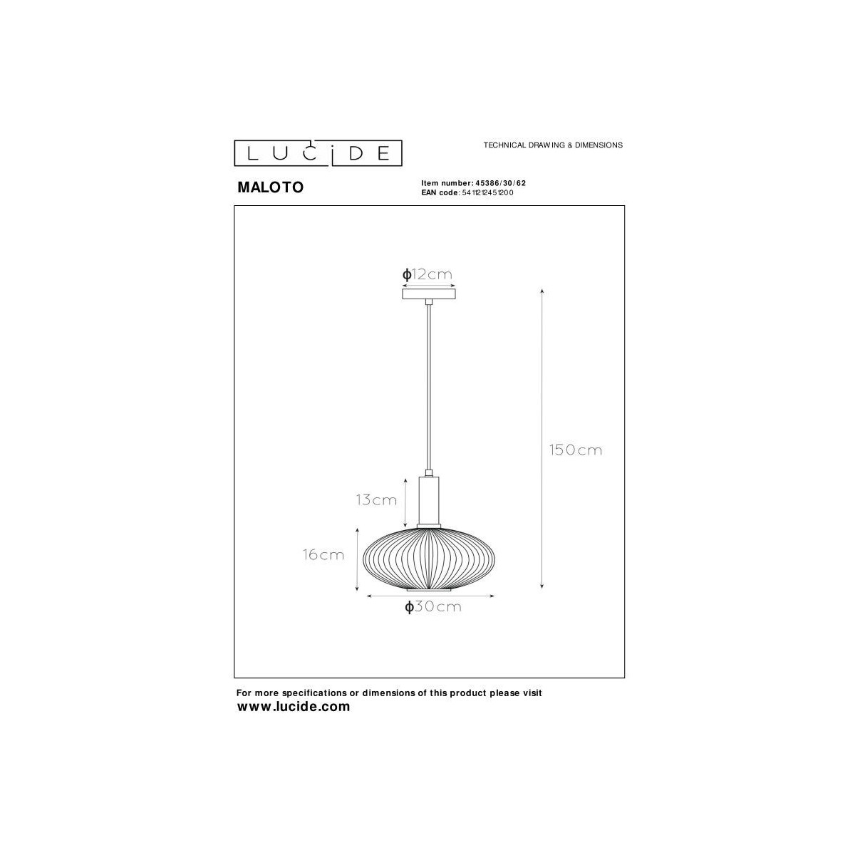 Lucide 45386/30/62 MALOTO - Lampa wisząca - 30 cm - 1xE27 - Bursztynowa