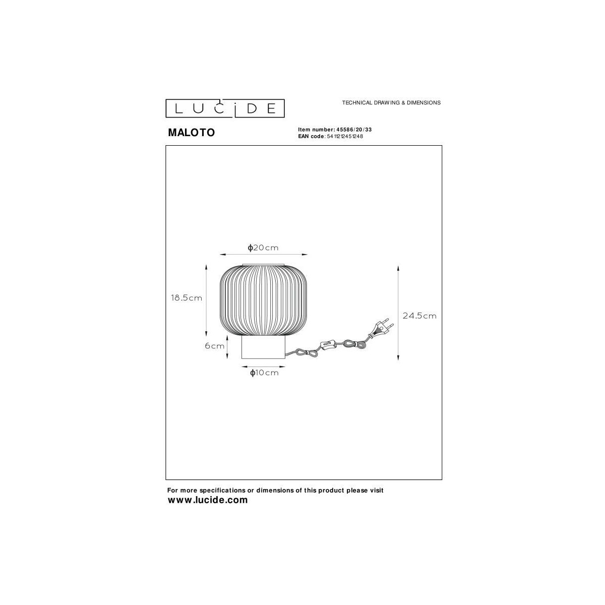 Lucide 45586/20/33 MALOTO - Lampa stołowa - 20 cm - 1xE27 - Zielona