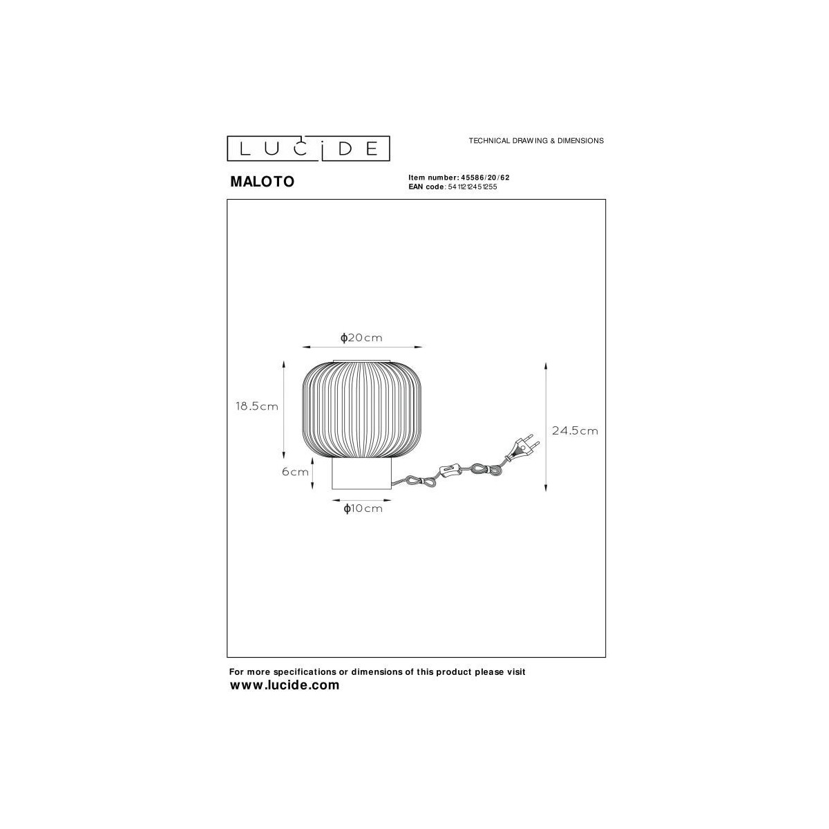 Lucide 45586/20/62 MALOTO - Lampa stołowa - 20 cm - 1xE27 - Bursztynowa