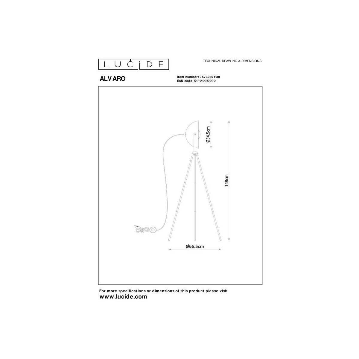 Lucide 05730/01/30 ALVARO - Lampa podłogowa - 1xE27 - Czarna
