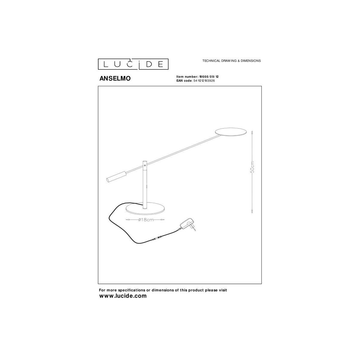 Lucide 19666/09/12 ANSELMO - Lampa biurkowa - LED ściemnialna - 1x9W 3000K - chrom satynowy