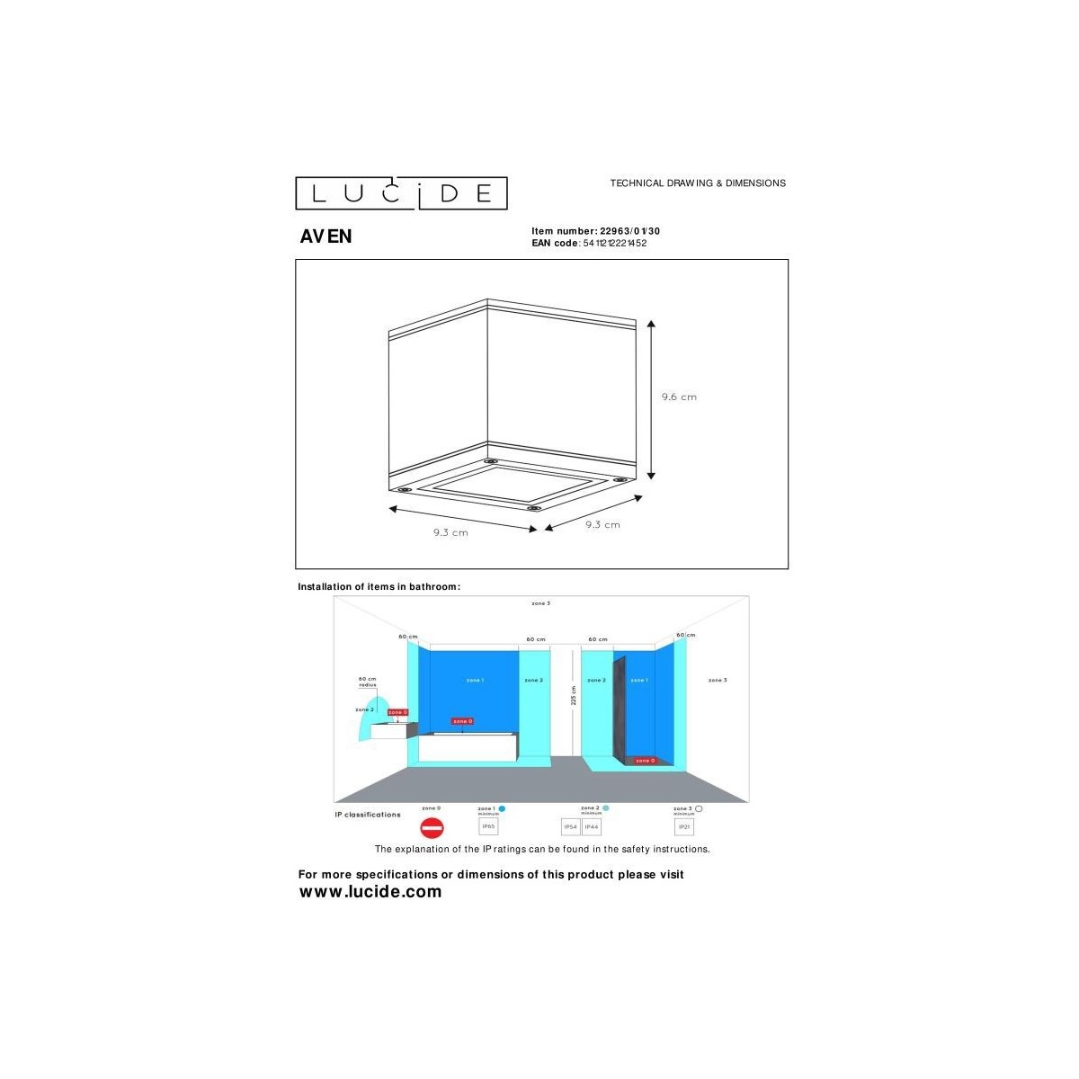 Lucide 22963/01/30 AVEN - Reflektor sufitowy łazienkowy - 1xGU10 - IP65 - Czarny