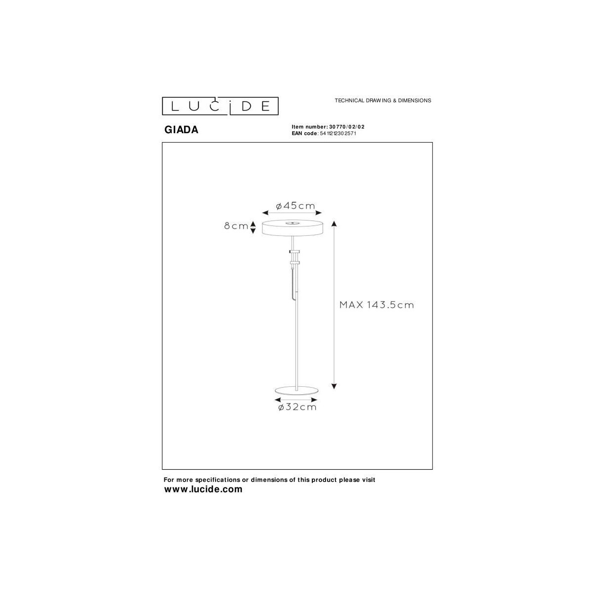 Lucide 30770/02/02 GIADA - Lampa podłogowa - 45 cm - 2xE27 - Matowe złoto - Mosiądz