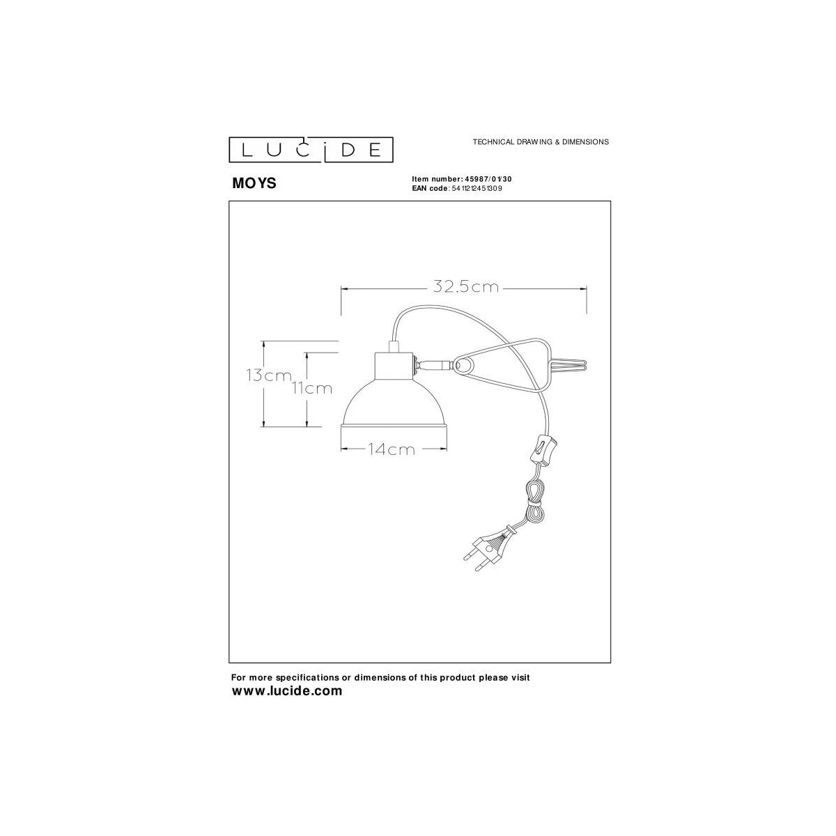 Lucide 45987/01/30 MOYS - Żarówka zaciskowa - 1xE27 - Czarna