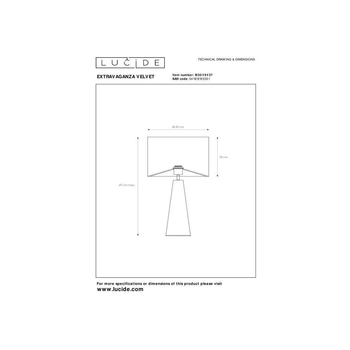 Lucide 10501/81/37 EXTRAVAGANZA VELVET - Lampa stołowa - 25 cm - 1xE27 - Turkusowa