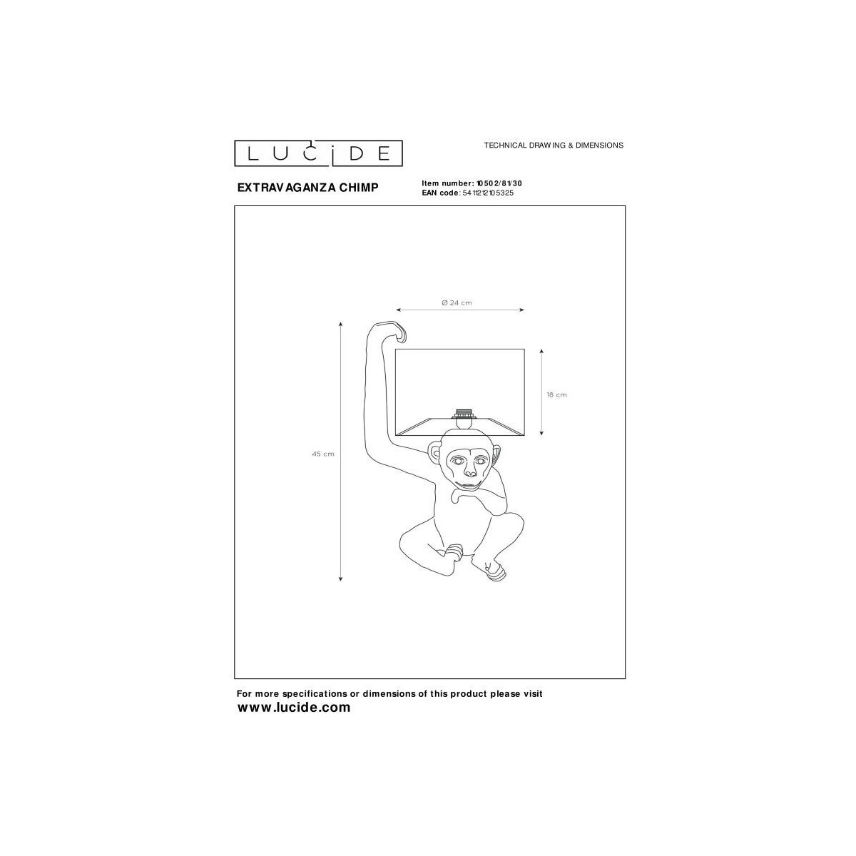 Lucide 10502/81/30 EXTRAVAGANZA CHIMP - Lampa stołowa - 30 cm - 1xE14 - Czarna