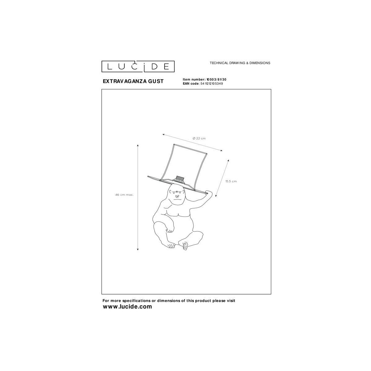 Lucide 10503/81/30 EXTRAVAGANZA GUST - Lampa stołowa - 22 cm - 1xE14 - Czarna