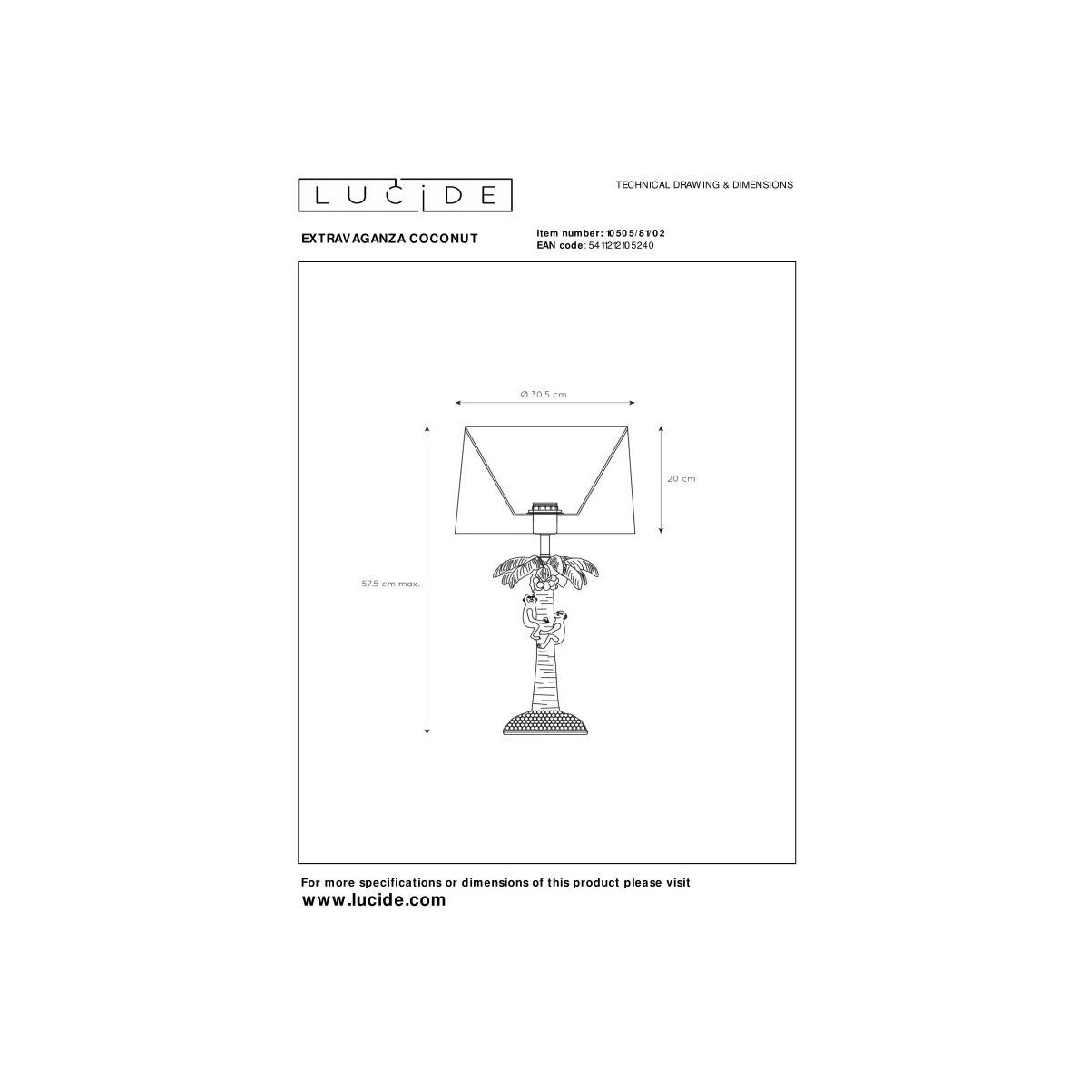 Lucide 10505/81/02 EXTRAVAGANZA COCONUT - Lampa stołowa - 30.5 cm - 1xE27 - Matowe złoto - Mosiądz