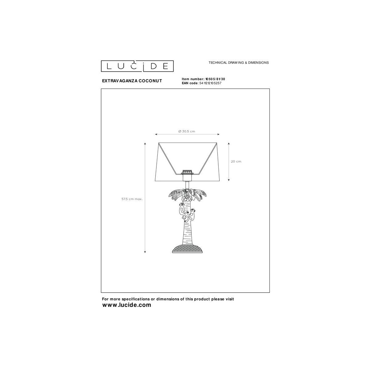 Lucide 10505/81/30 EXTRAVAGANZA COCONUT - Lampa stołowa - 30.5 cm - 1xE27 - Czarna