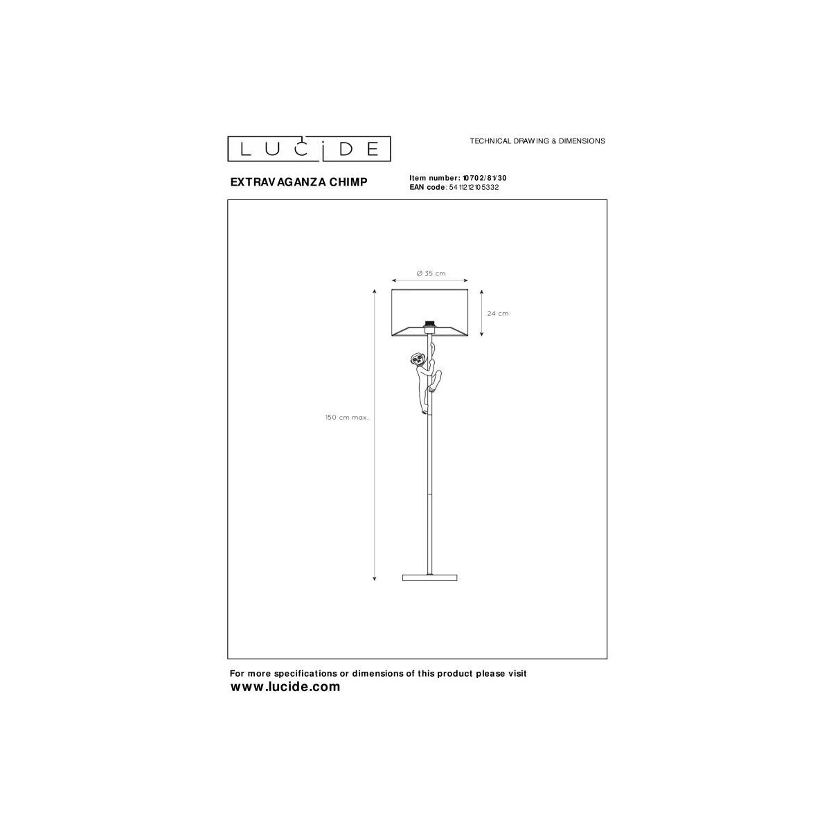 Lucide 10702/81/30 EXTRAVAGANZA CHIMP - Lampa podłogowa - 35 cm - 1xE27 - Czarna