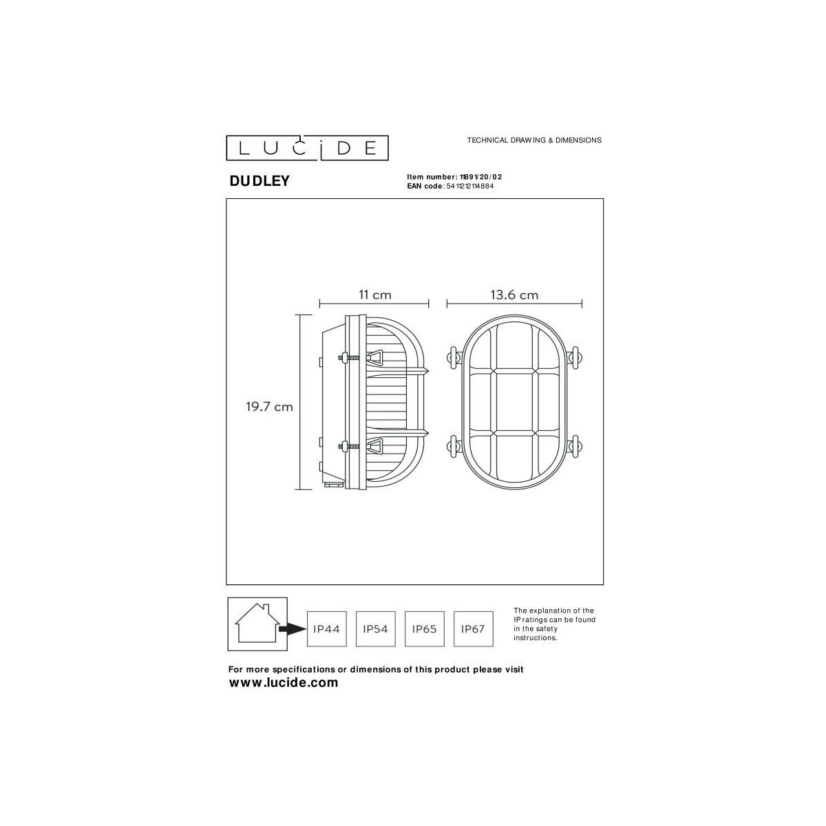 Lucide 11891/20/02 DUDLEY - Kinkiet do wewnątrz i na zewnątrz - 1xE27 - IP65 - Matowe złoto - Mosiądz