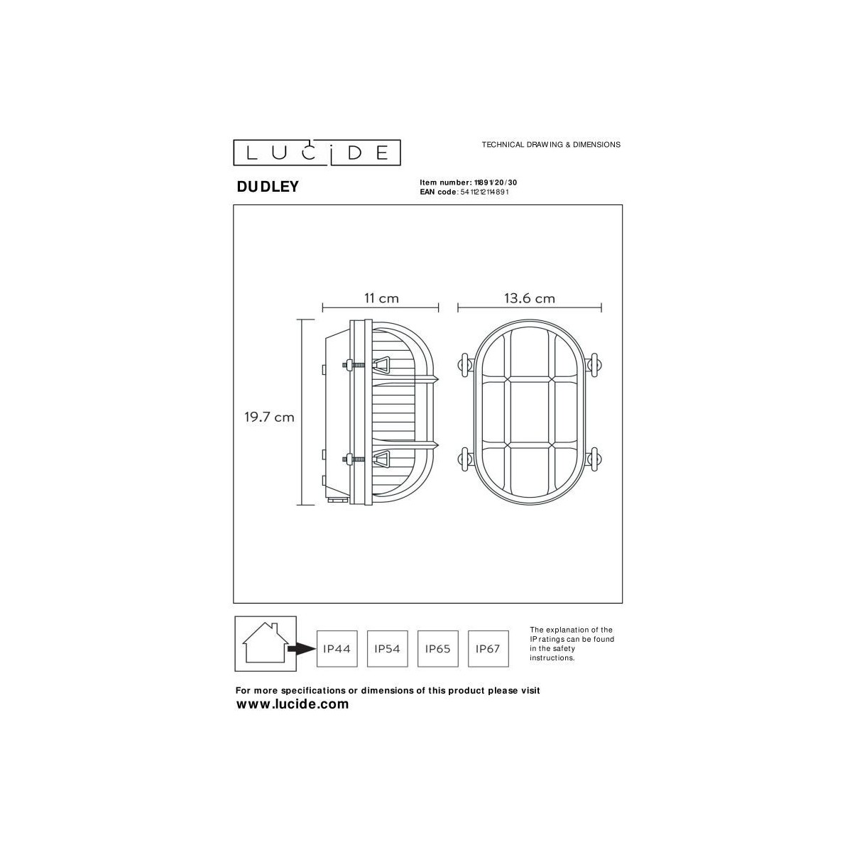 Lucide 11891/20/30 DUDLEY - Kinkiet do wewnątrz i na zewnątrz - 1xE27 - IP65 - Czarny