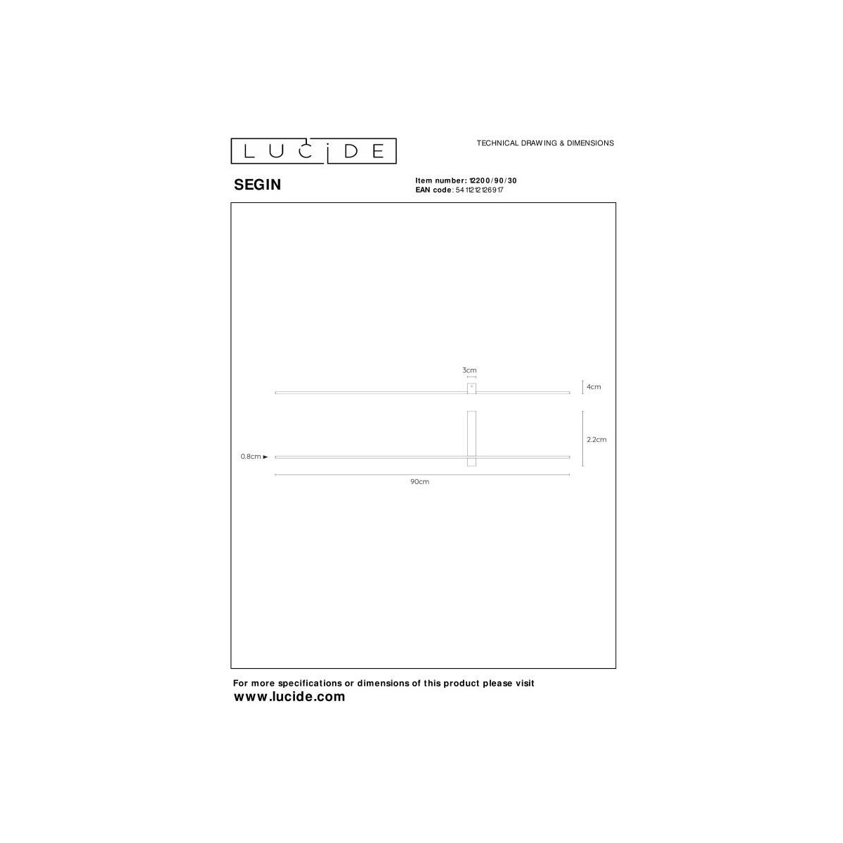 Lucide 12200/90/30 SEGIN - Kinkiet - LED - 1x10W 2700K - Czarny