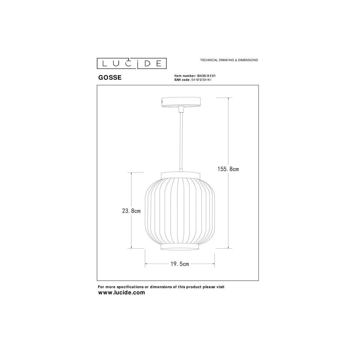 Lucide 13435/01/31 GOSSE - Lampa wisząca - 19.5 cm - 1xE27 - Biała