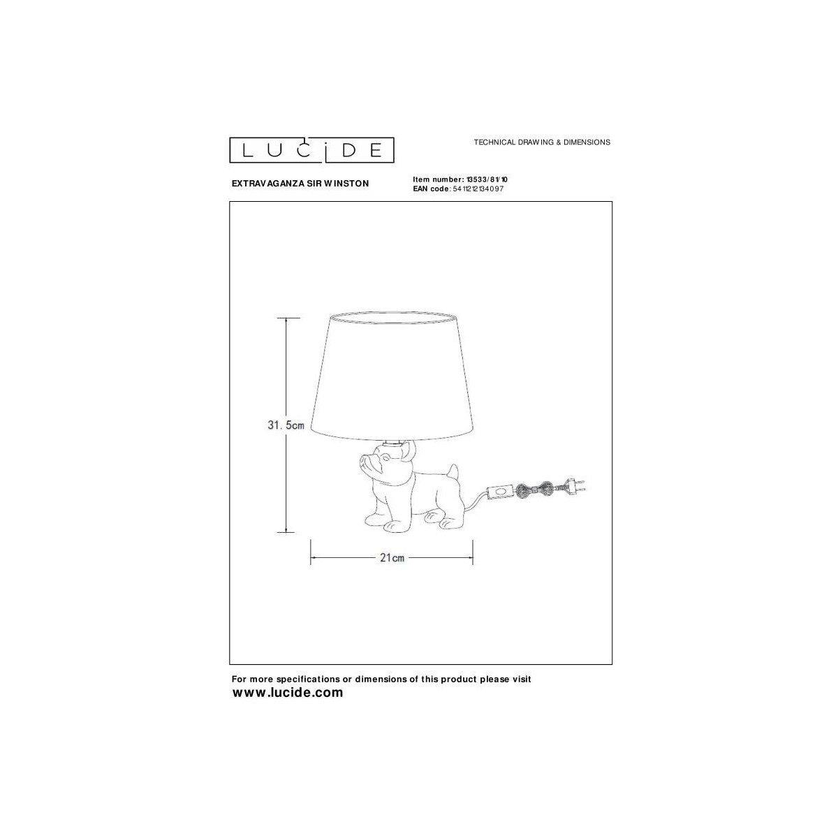 Lucide 13533/81/10 EXTRAVAGANZA SIR WINSTON - Lampa stołowa - 1xE14 - Złota