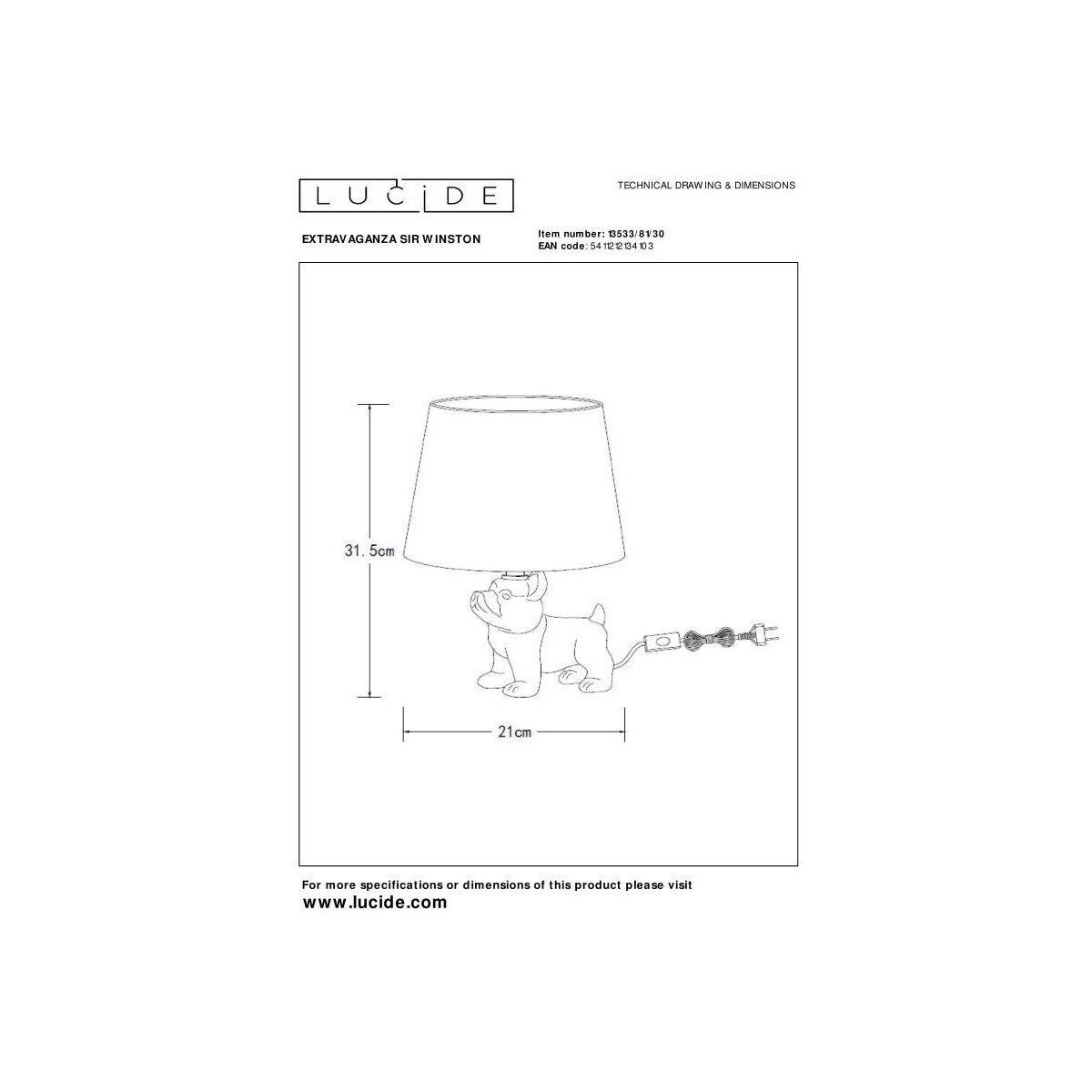 Lucide 13533/81/30 EXTRAVAGANZA SIR WINSTON - Lampa stołowa - 1xE14 - Czarna