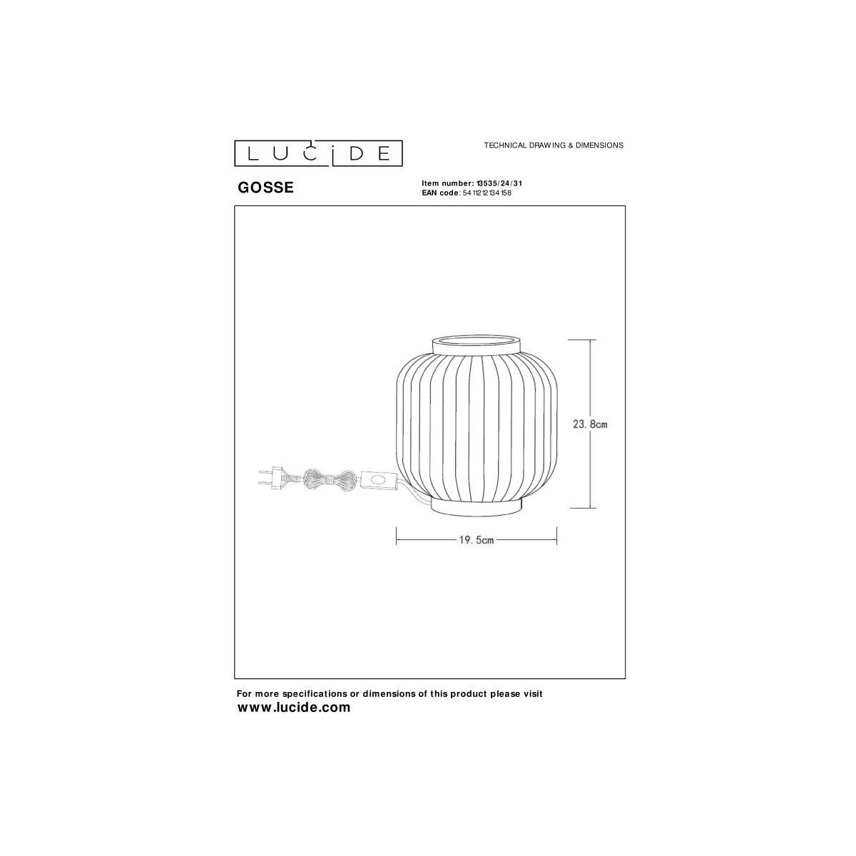 Lucide 13535/24/31 GOSSE - Lampa stołowa - 19.5 cm - 1xE14 - Biała