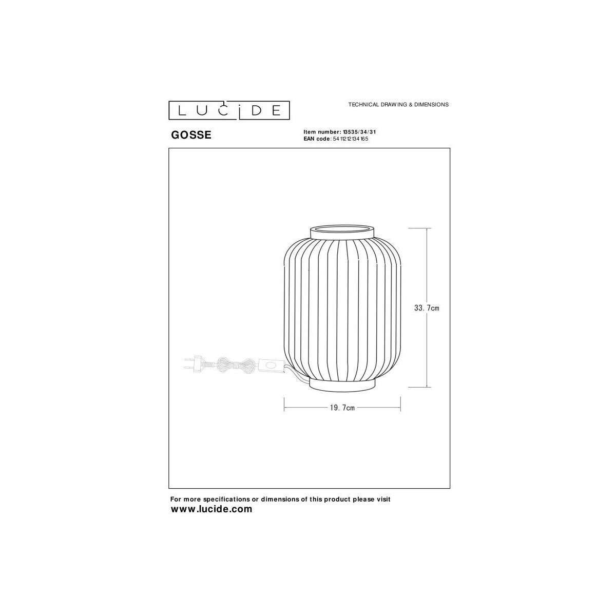 Lucide 13535/34/31 GOSSE - Lampa stołowa - 19.7 cm - 1xE14 - Biała