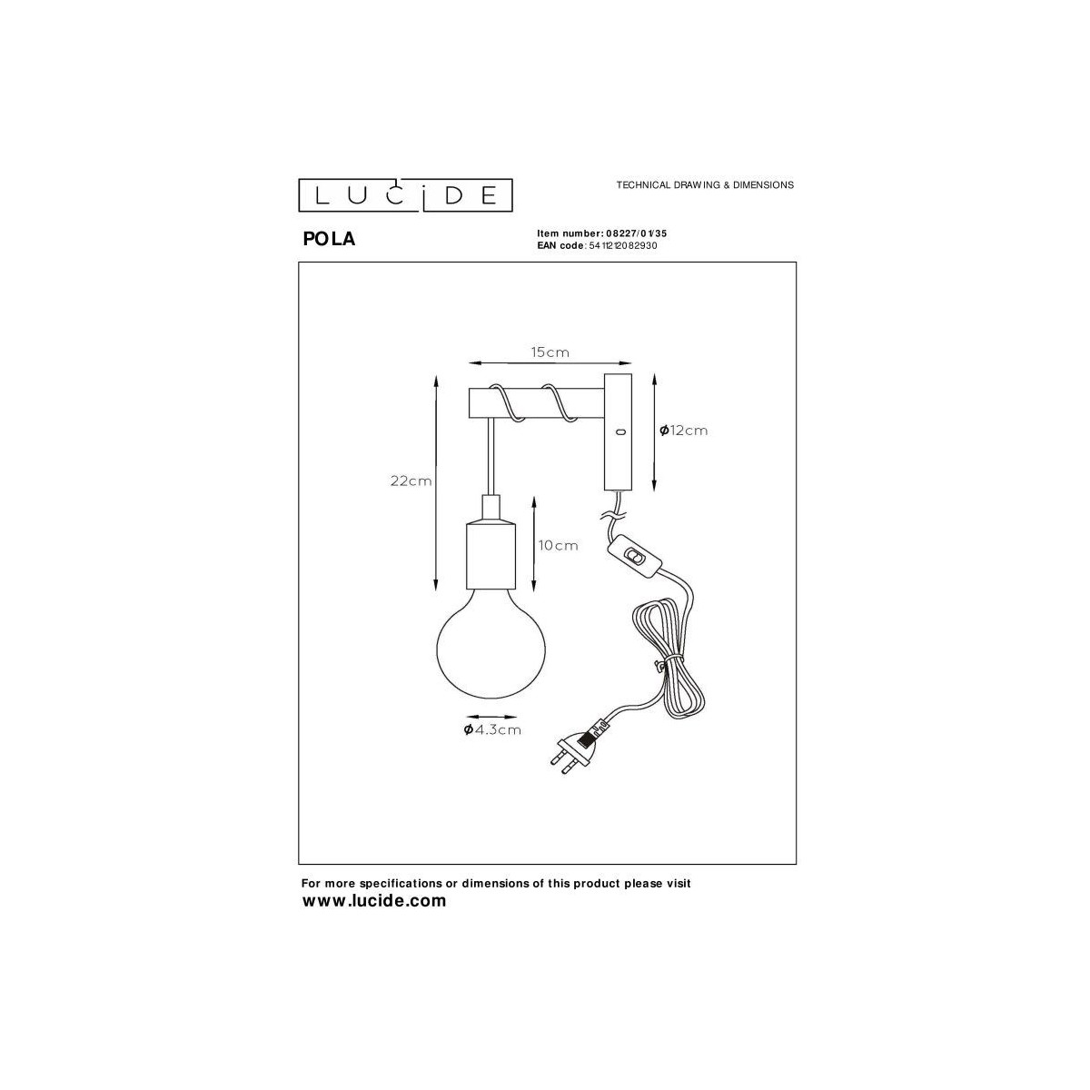 Lucide 08227/01/35 POLA - Kinkiet dziecięcy - 1xE27 - niebieski