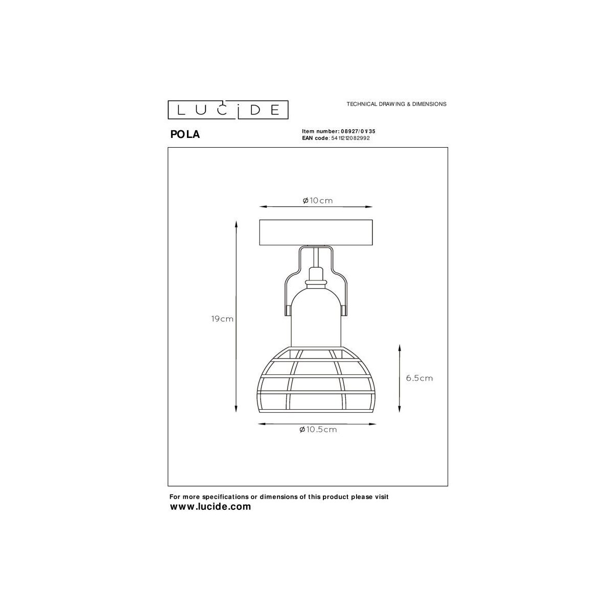 Lucide 08927/01/35 POLA - Reflektor sufitowy dziecięcy - 1xE27 - Niebieski