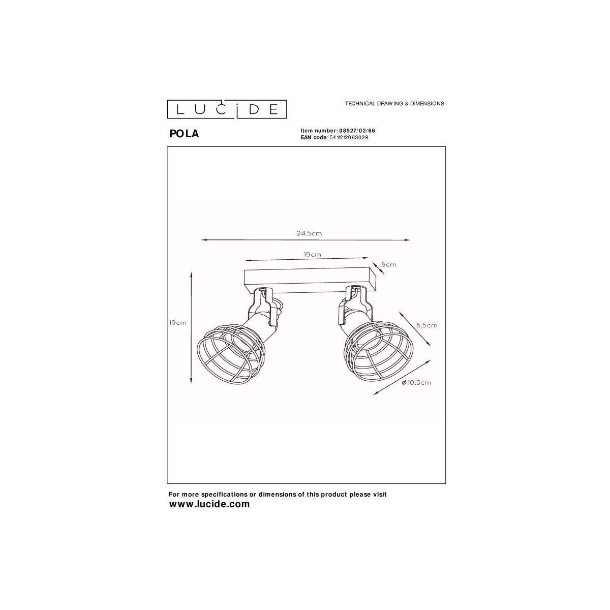 Lucide 08927/02/66 POLA - Reflektor sufitowy dziecięcy - 2xE27 - Różowy