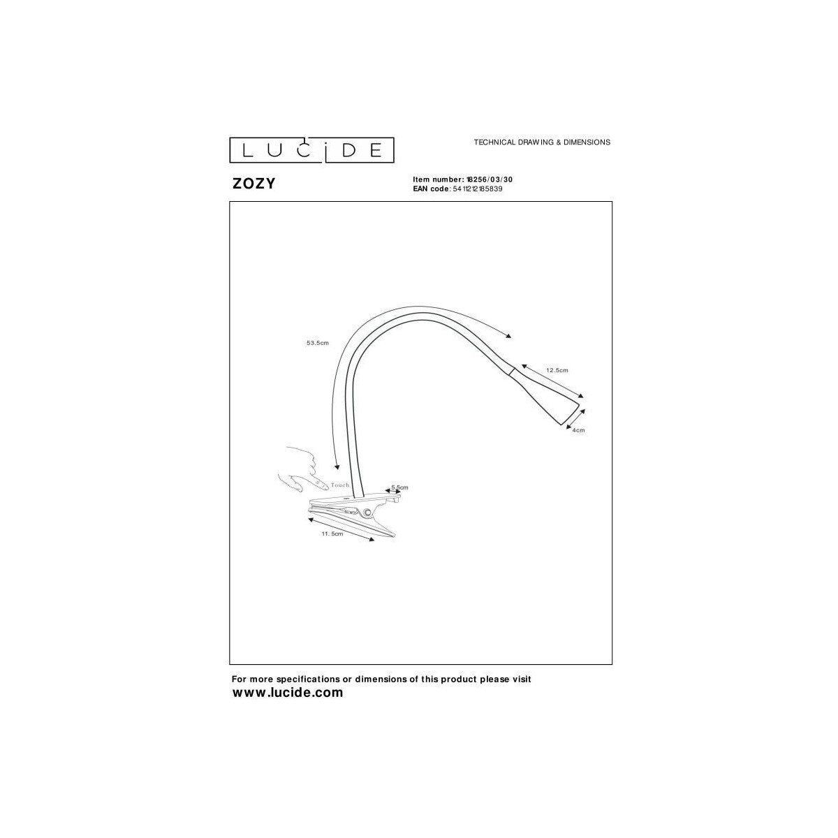 Lucide 18256/03/30 ZOZY - Lampa zaciskowa - LED 3 StepDim - 1x4W 3000K - Czarna
