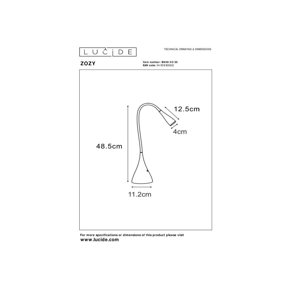 Lucide 18656/03/30 ZOZY - Lampa biurkowa - LED 3-stopniowa regulacja przyciemniania - 1x4W 3000K - Czarna
