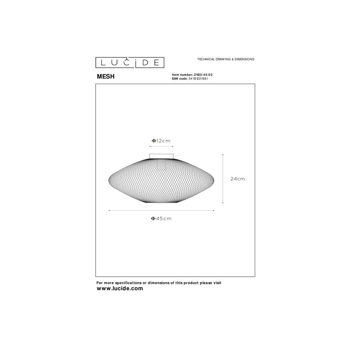 Lucide 21123/45/02 MESH - Lampa sufitowa wpuszczana - 45 cm - 1xE27 - Matowe złoto - Mosiądz