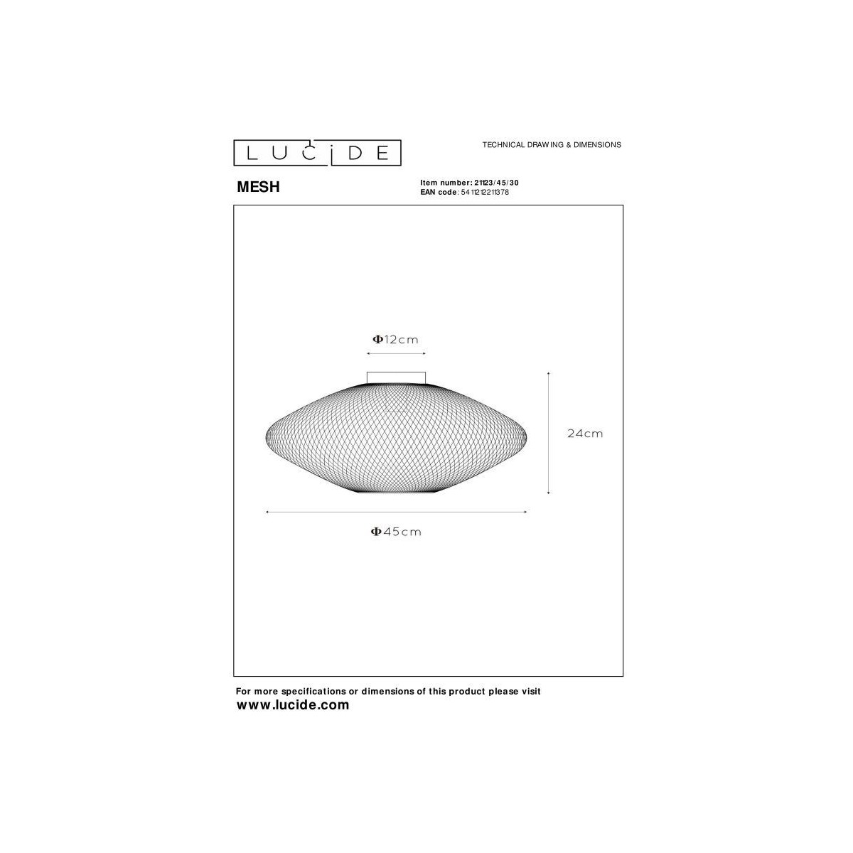 Lucide 21123/45/30 MESH - Lampa sufitowa wpuszczana - 45 cm - 1xE27 - Czarny