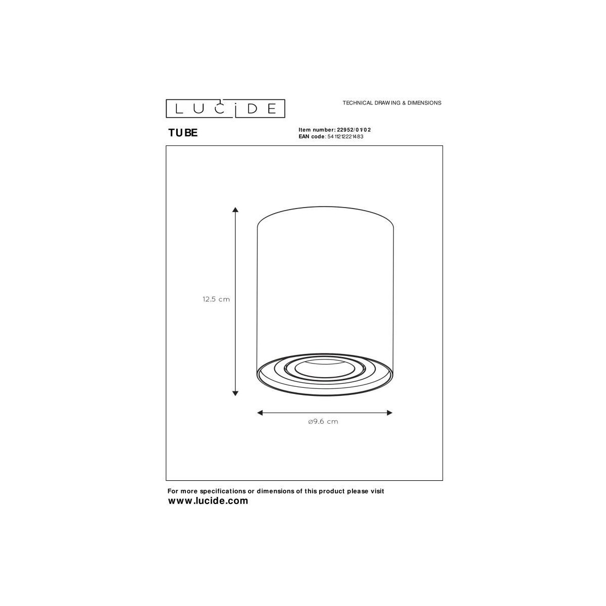 Lucide 22952/01/02 TUBE - Reflektor sufitowy - 9.6 cm - 1xGU10 - Matowe złoto - Mosiądz