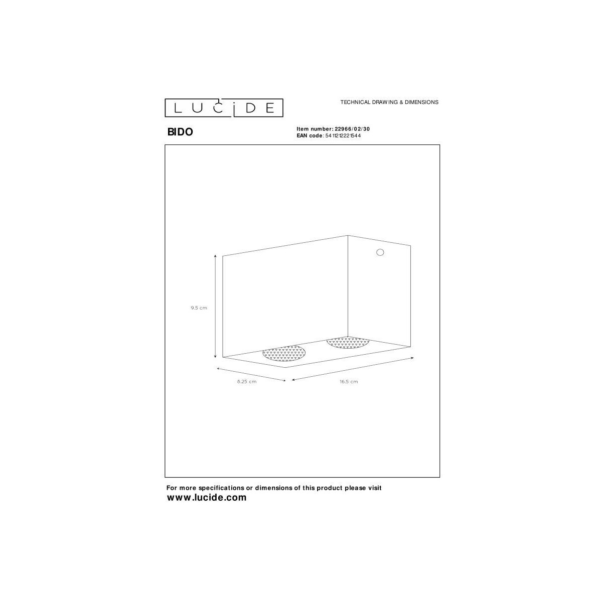 Lucide 22966/02/30 BIDO - Reflektor sufitowy - 2xGU10 - Czarny