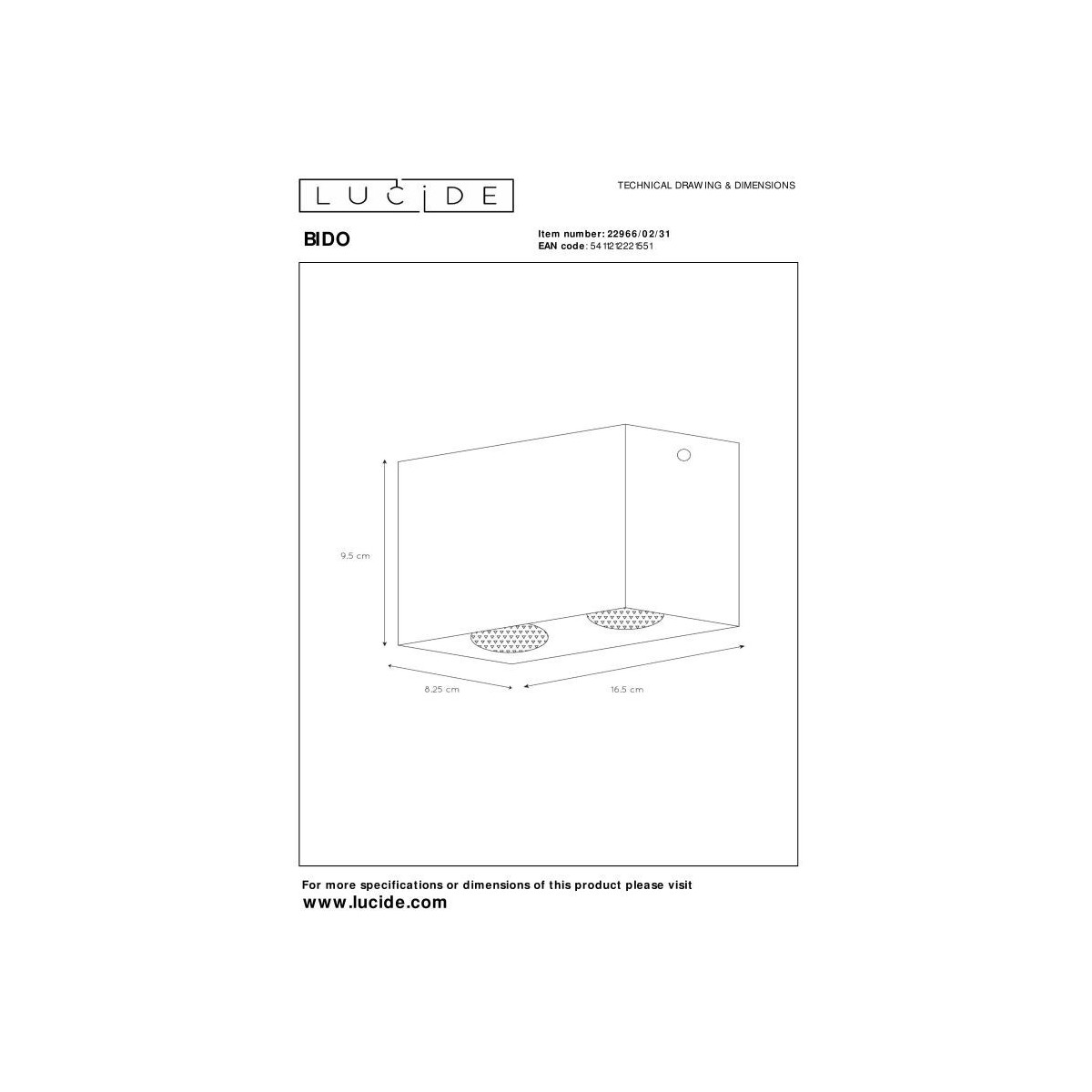 Lucide 22966/02/31 BIDO - Reflektor sufitowy - 2xGU10 - Biały