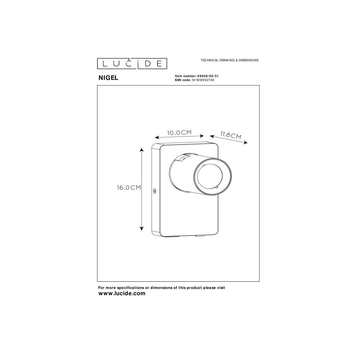 Lucide 09929/06/31 NIGEL - Lampka nocna - Kinkiet - LED Ściemnialny do ciepłego - GU10 - 1x5W 2200K-3000K - Z portem ładowani…