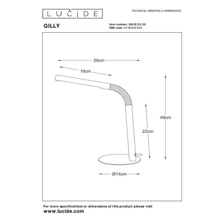 Lucide 36612/03/30 GILLY - Lampa biurkowa - LED - 1x5W 2700K - Czarna