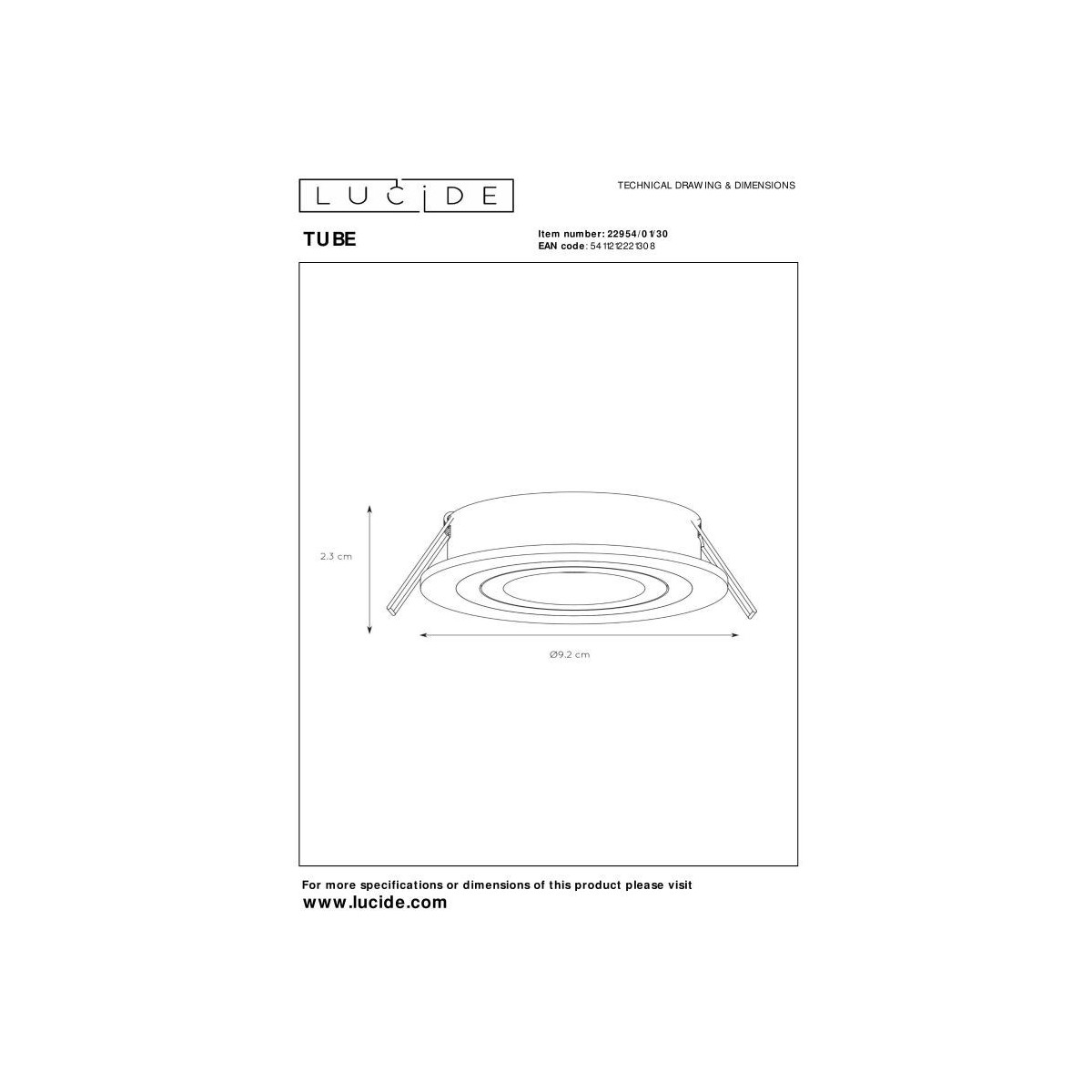 Lucide 22954/01/30 TUBE - Reflektor wpuszczany - 9.2 cm - 1xGU10 - Czarny
