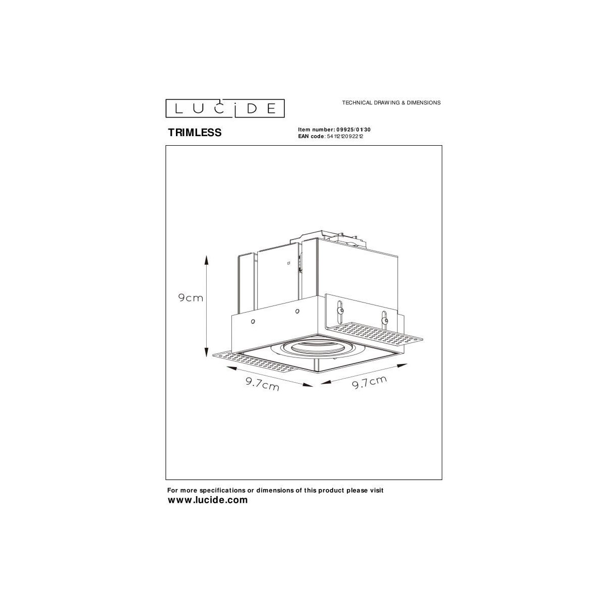 Lucide 09925/01/30 TRIMLESS - Oprawa wpuszczana - 1xGU10 - Czarny